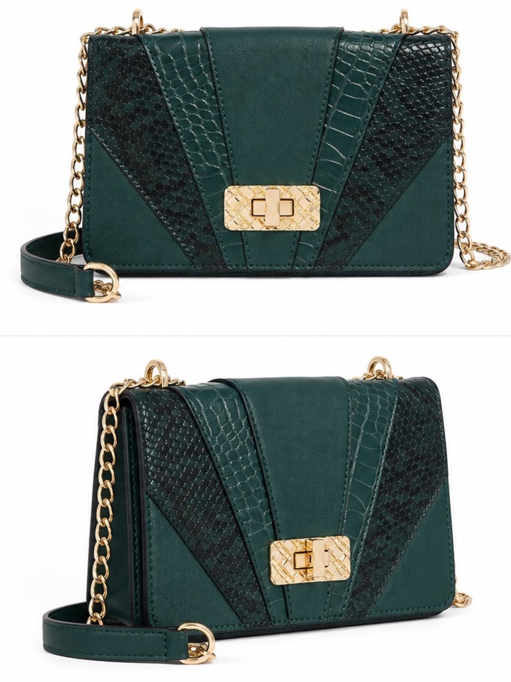 Aldo Deep Green Crossbody Bag with Gold Chain